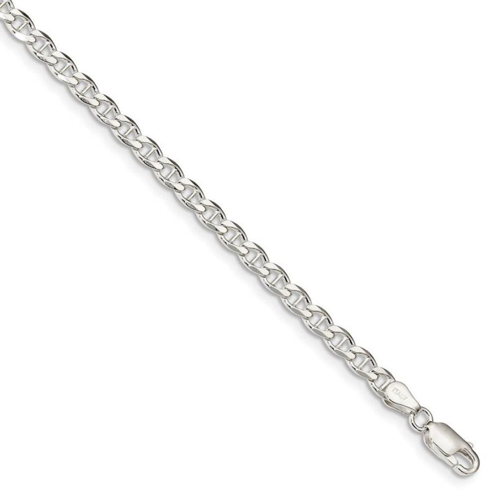 4.1mm Sterling Silver Solid Flat Cuban Anchor Chain Bracelet, 8 Inch